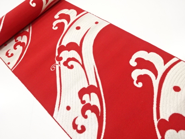 JAPANESE KIMONO / ANTIQUE BOLT FOR HASSUN OBI / WOVEN ARABESQUE & DOTS